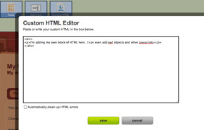 Screen Shot of Custom HTML editor